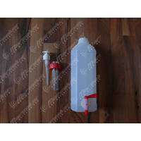 Plastic water bottle with water tap and removable liquid soap dispenser